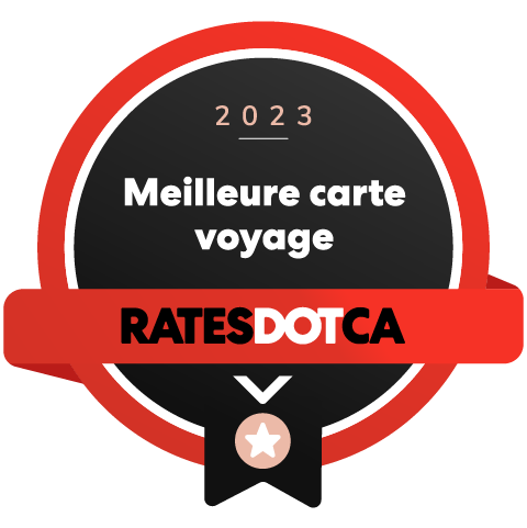 Logo du prix Rates.ca de la meilleure carte voyage en 2023.