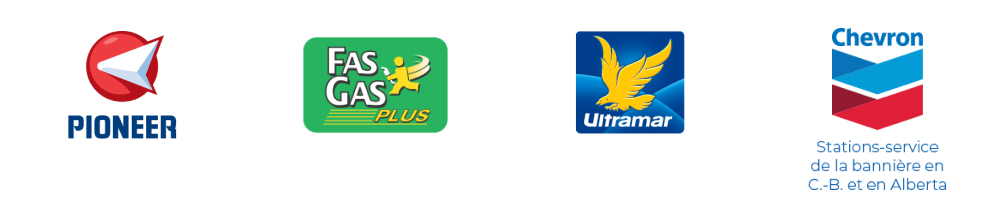 Logo de Pioneer. Logo de Fas Gas Plus. Logo d’Ultramar. Logo de Chevron.